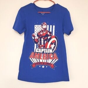 Avengers Captain America distressed graphic short sleeve blue Large kids unisex